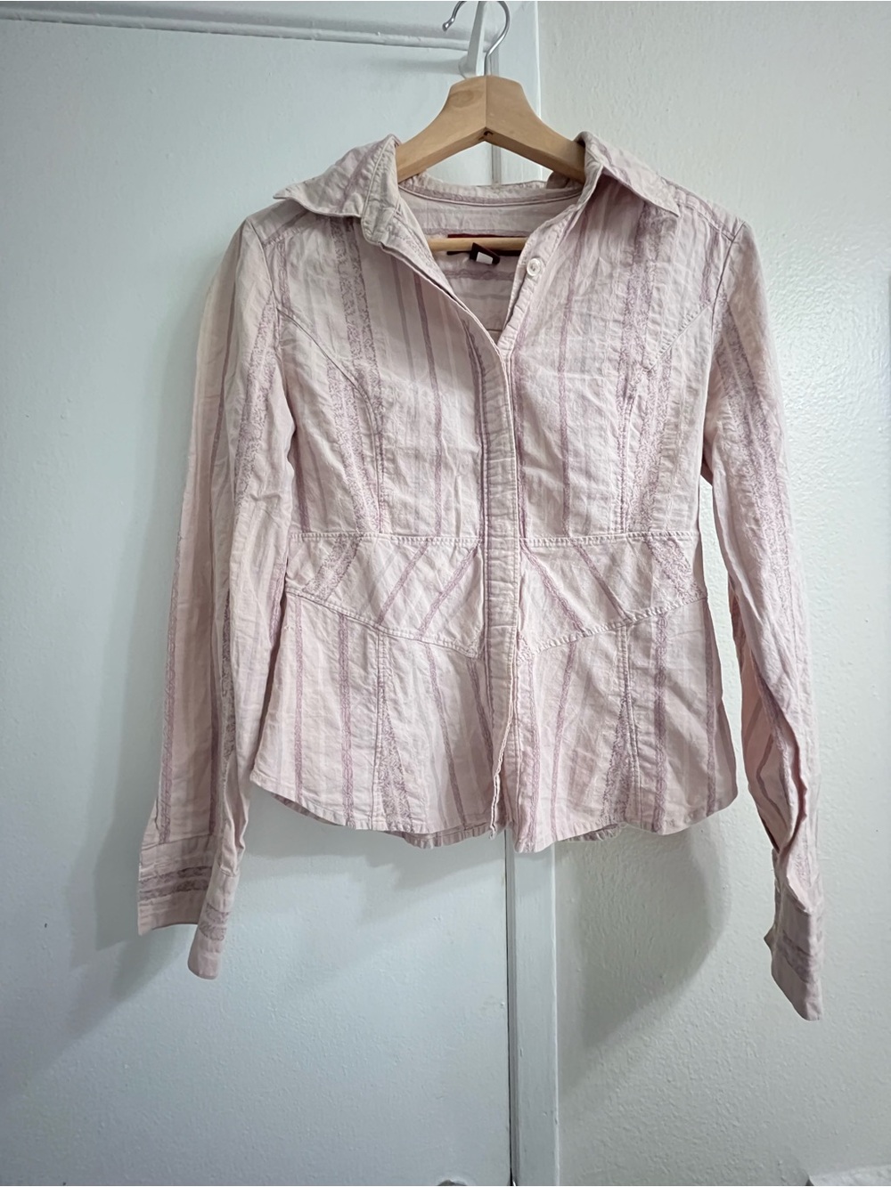 Women's Light Pink Button-Front Shirt Jacket